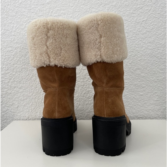 NEW Marc Fisher Sherpa Suede Leather Lug Sole Heel Platform Boot Brown Tan - Picture 5 of 12